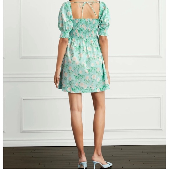 Hill House Athena Nap Dress Mini Puff Sleeve in Blue Roses Size M - Picture 4 of 14